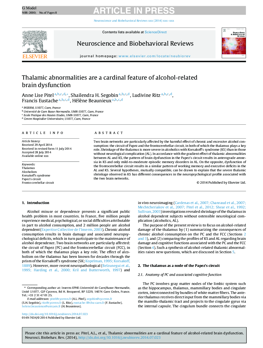 Thalamic abnormalities are a cardinal feature of alcohol-related brain dysfunction