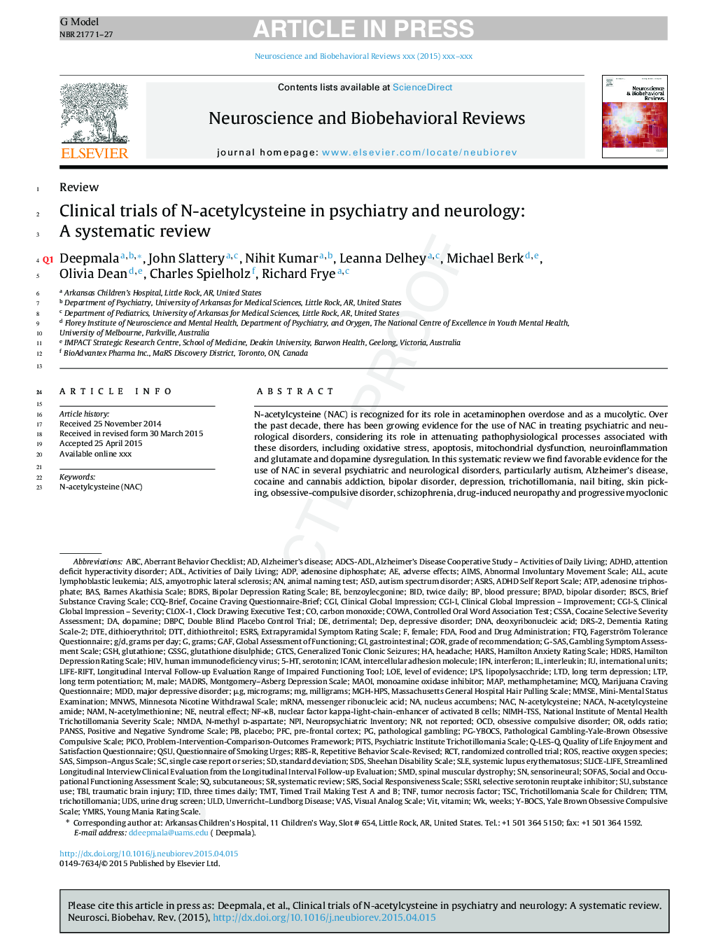 Clinical trials of N-acetylcysteine in psychiatry and neurology: A systematic review