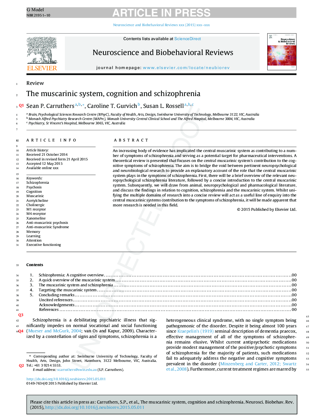 The muscarinic system, cognition and schizophrenia