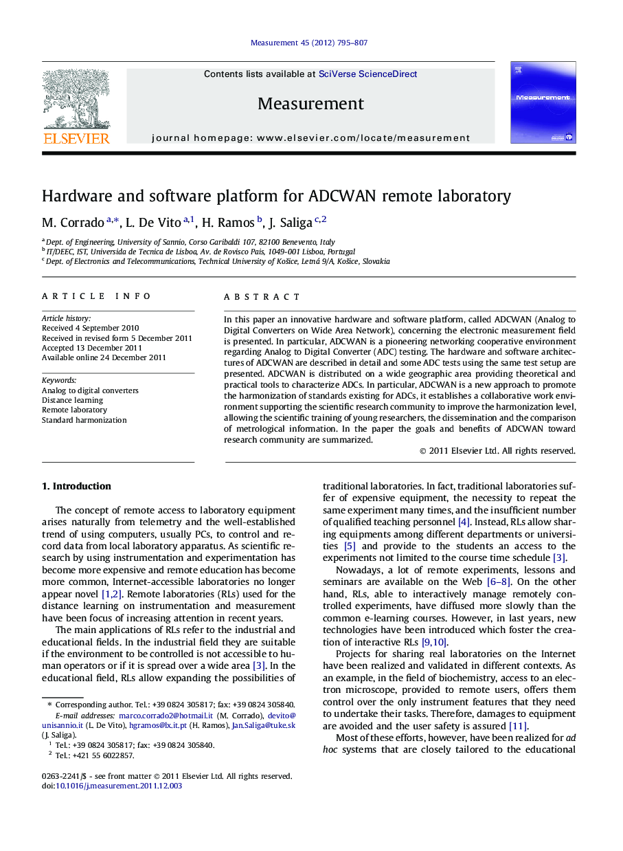 Hardware and software platform for ADCWAN remote laboratory