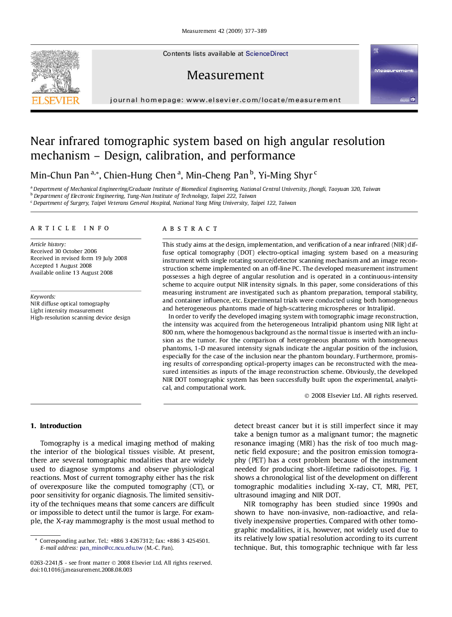 Near infrared tomographic system based on high angular resolution mechanism – Design, calibration, and performance