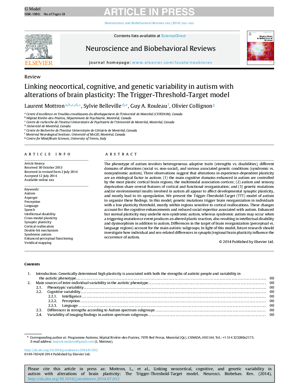 Linking neocortical, cognitive, and genetic variability in autism with alterations of brain plasticity: The Trigger-Threshold-Target model