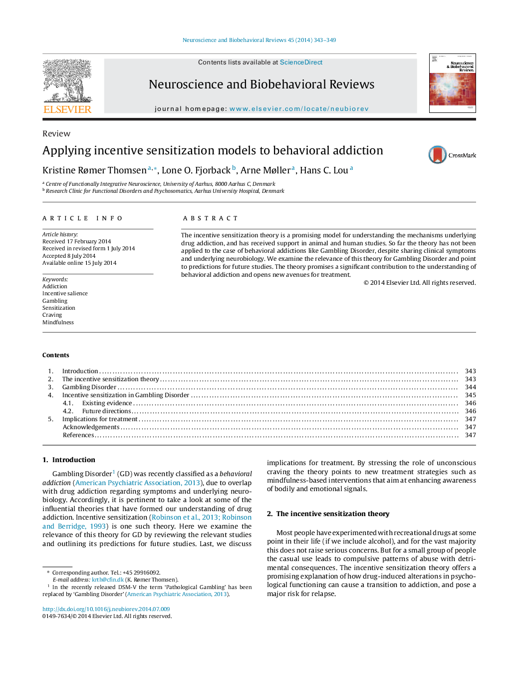 Applying incentive sensitization models to behavioral addiction