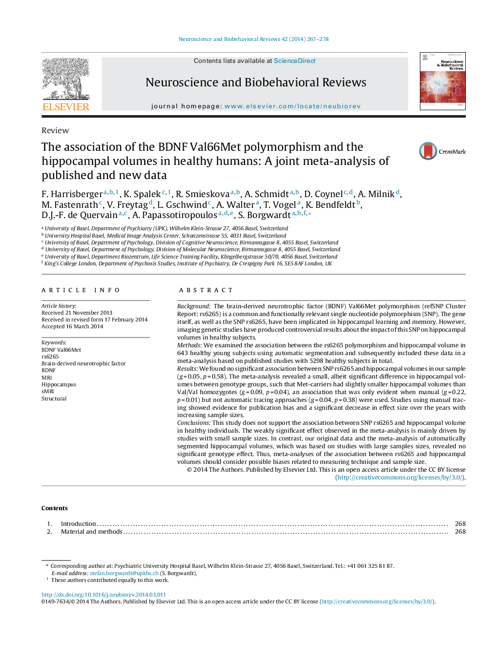 The association of the BDNF Val66Met polymorphism and the hippocampal volumes in healthy humans: A joint meta-analysis of published and new data