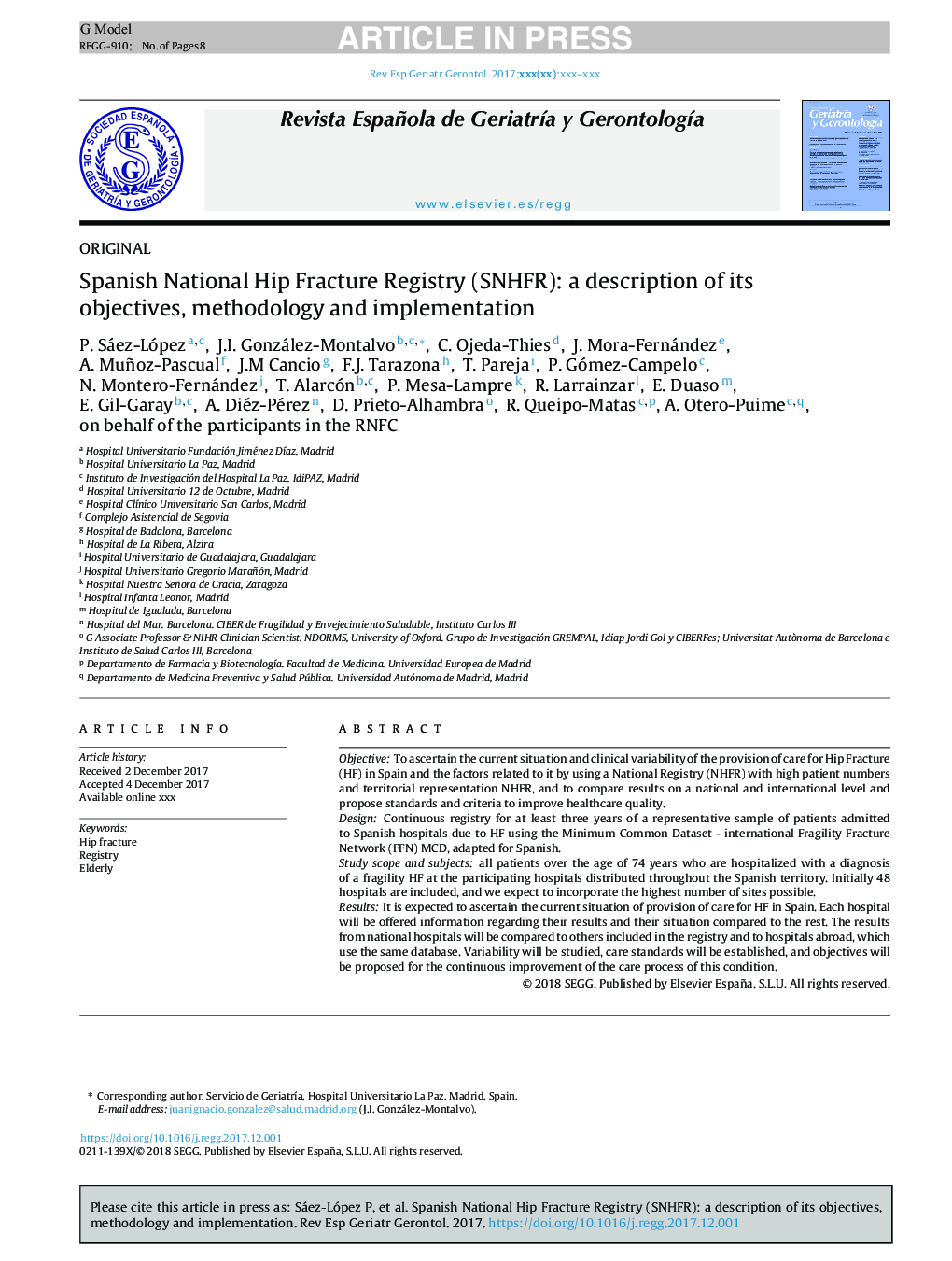 Spanish National Hip Fracture Registry (SNHFR): a description of its objectives, methodology and implementation