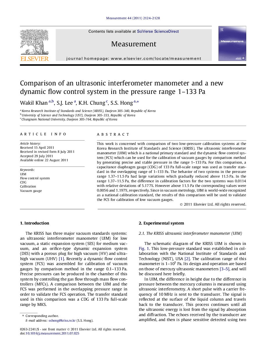 Comparison of an ultrasonic interferometer manometer and a new dynamic flow control system in the pressure range 1–133 Pa