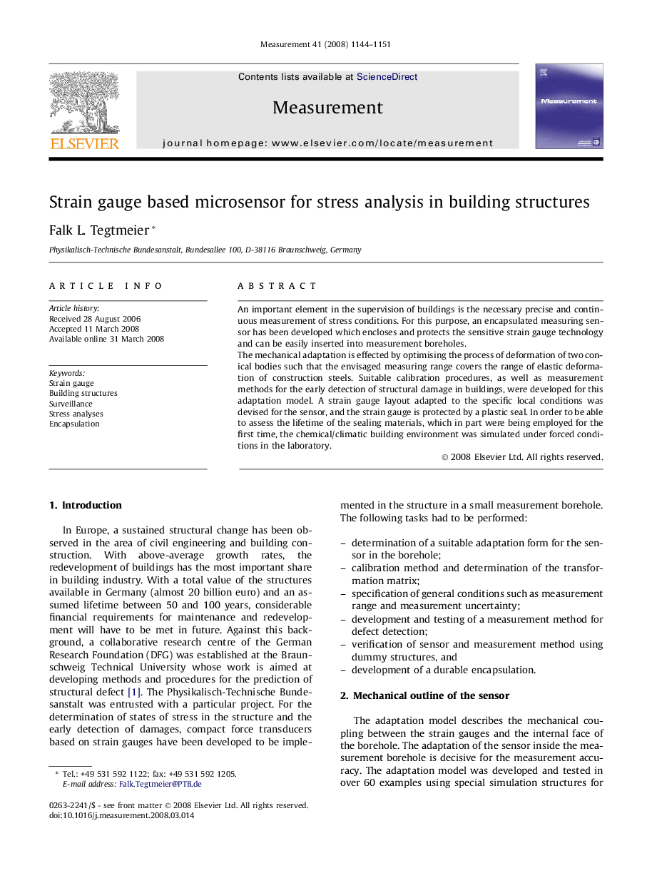 Strain gauge based microsensor for stress analysis in building structures