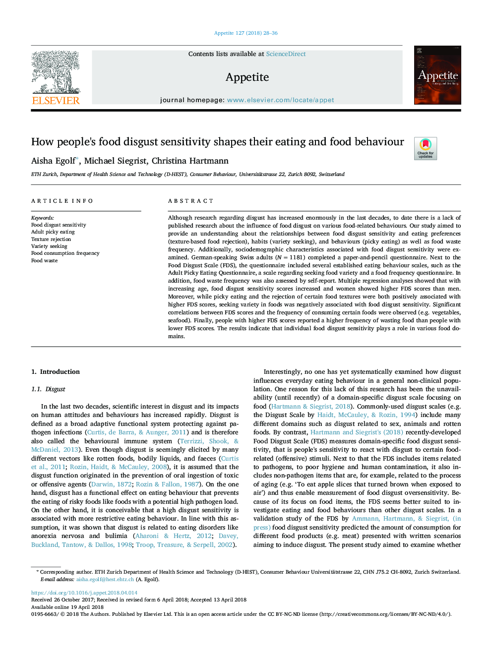 How people's food disgust sensitivity shapes their eating and food behaviour