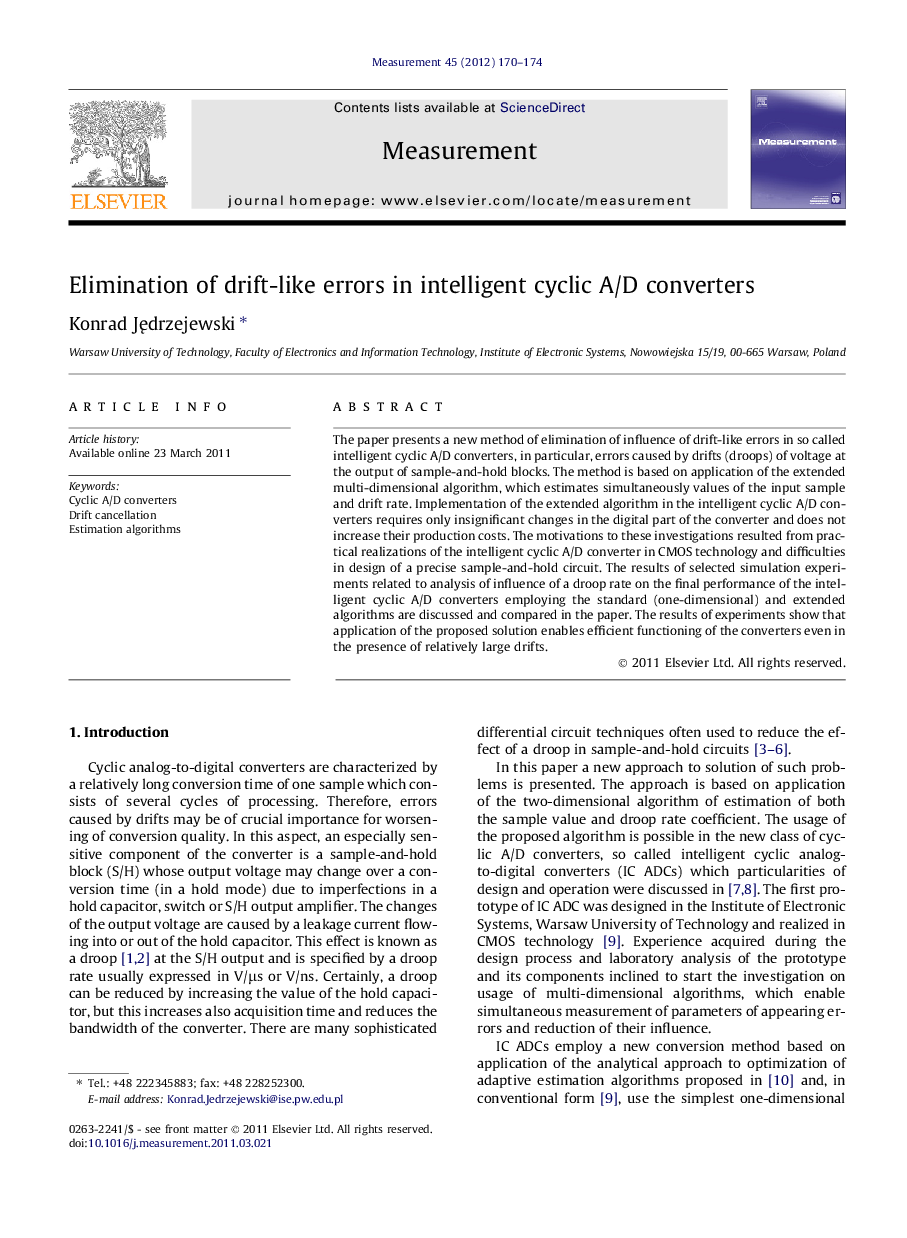 Elimination of drift-like errors in intelligent cyclic A/D converters