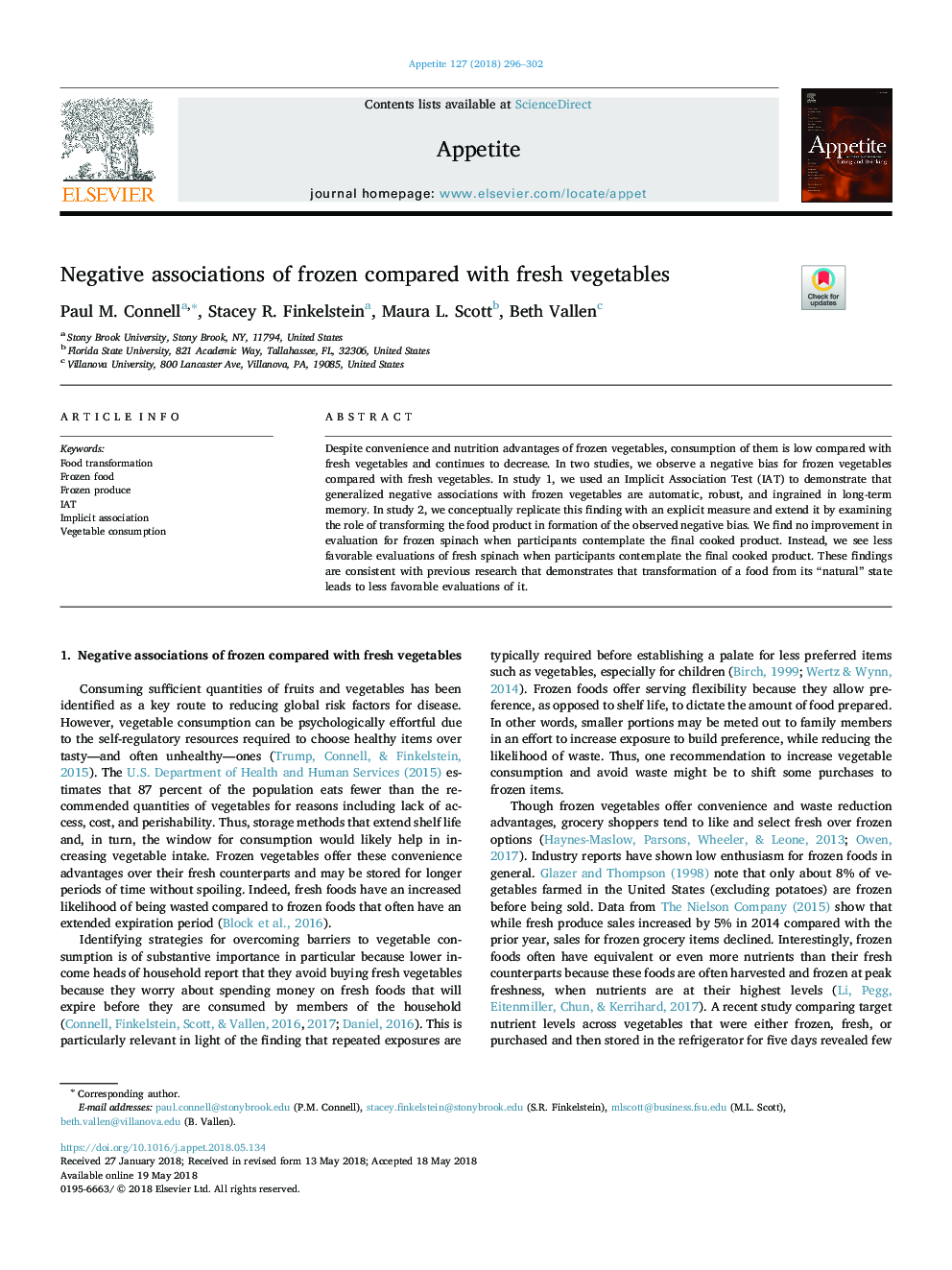 Negative associations of frozen compared with fresh vegetables