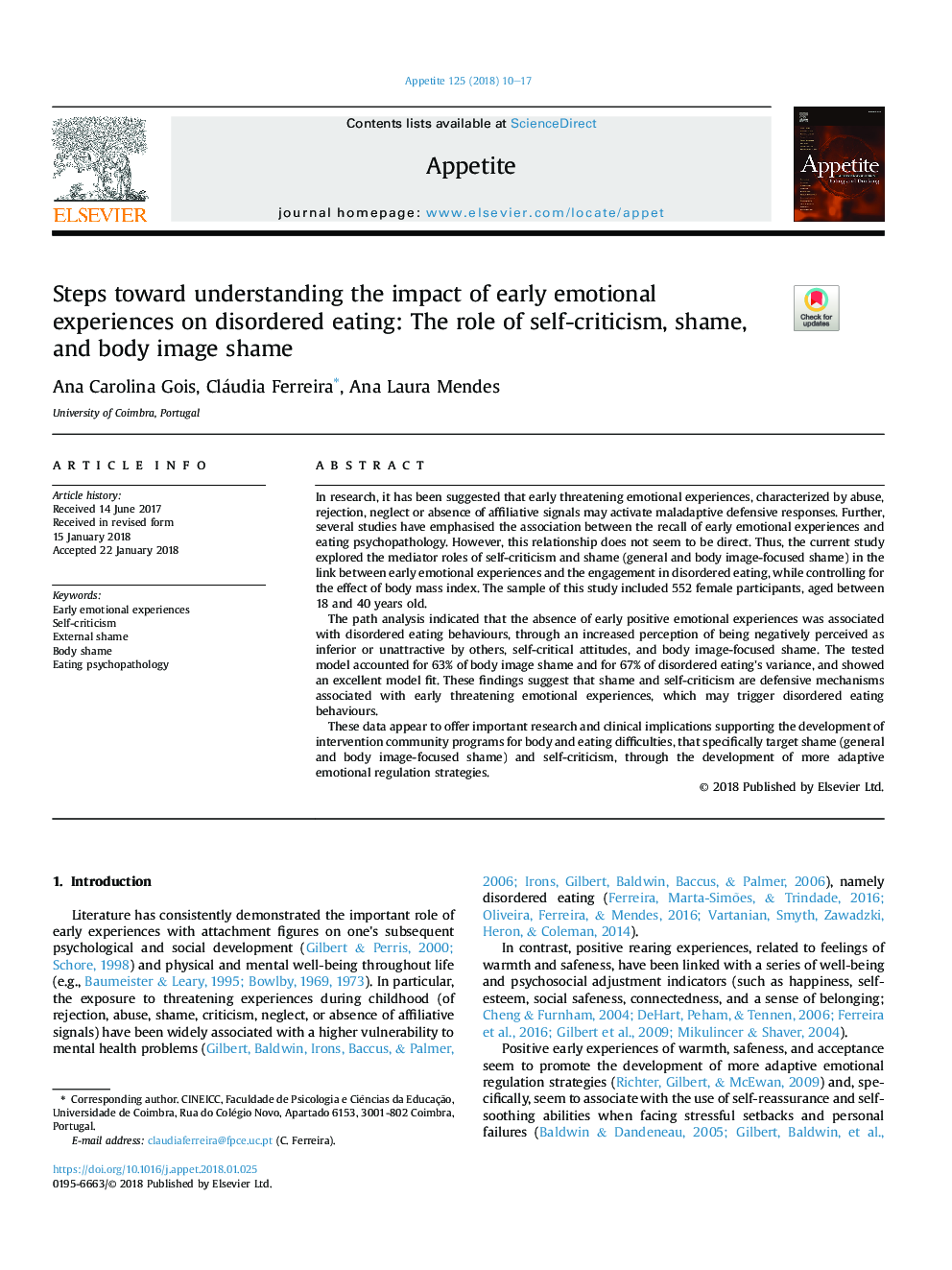 Steps toward understanding the impact of early emotional experiences on disordered eating: The role of self-criticism, shame, and body image shame