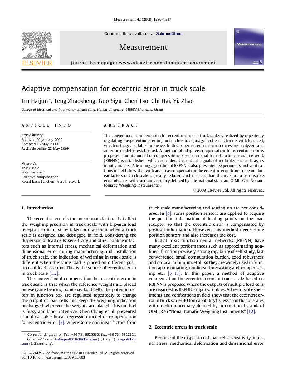 Adaptive compensation for eccentric error in truck scale