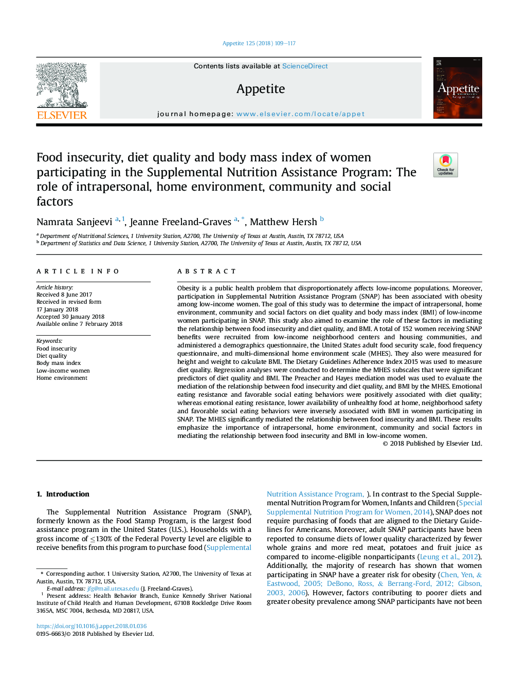 Food insecurity, diet quality and body mass index of women participating in the Supplemental Nutrition Assistance Program: The role of intrapersonal, home environment, community and social factors