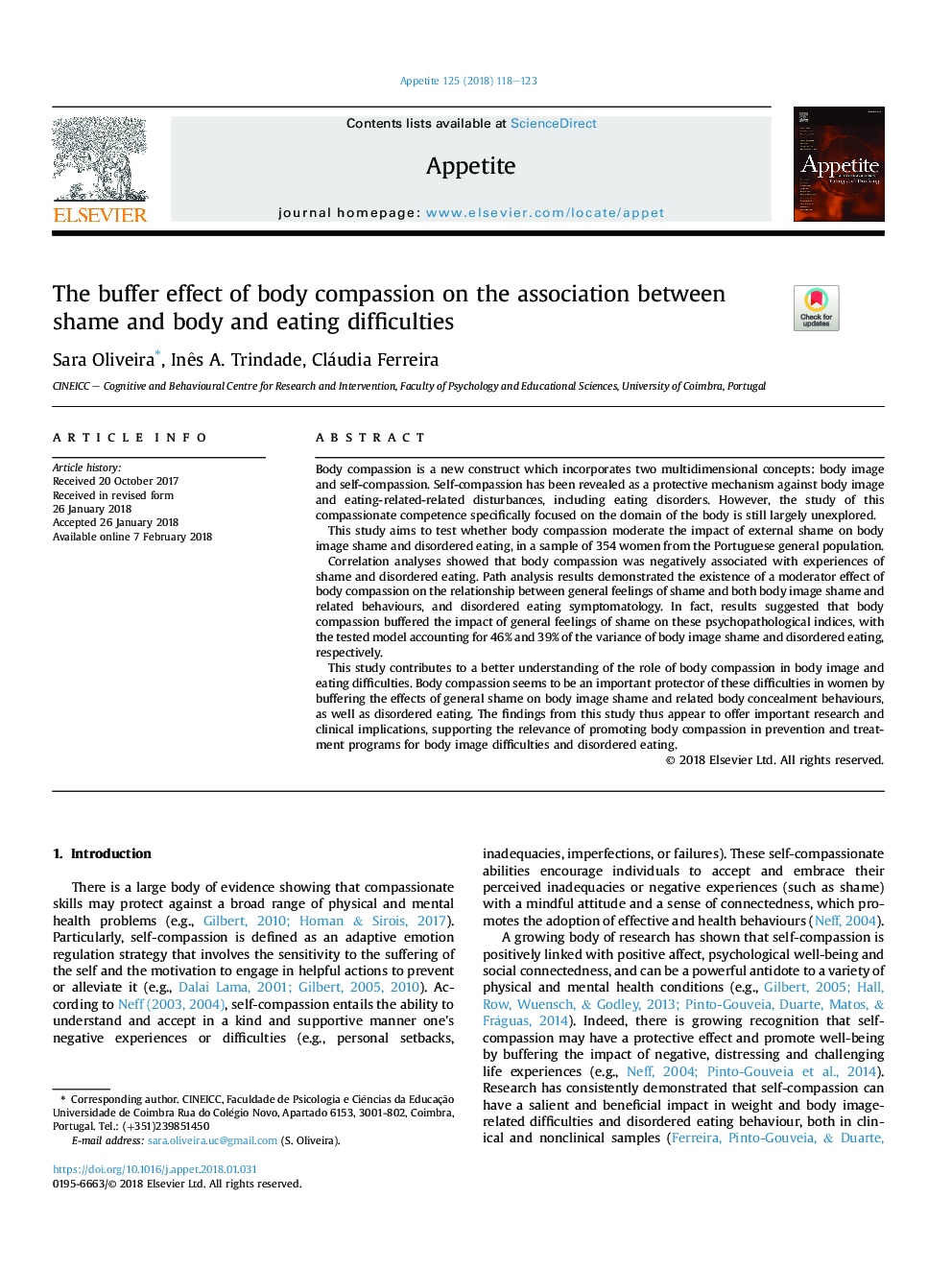 The buffer effect of body compassion on the association between shame and body and eating difficulties