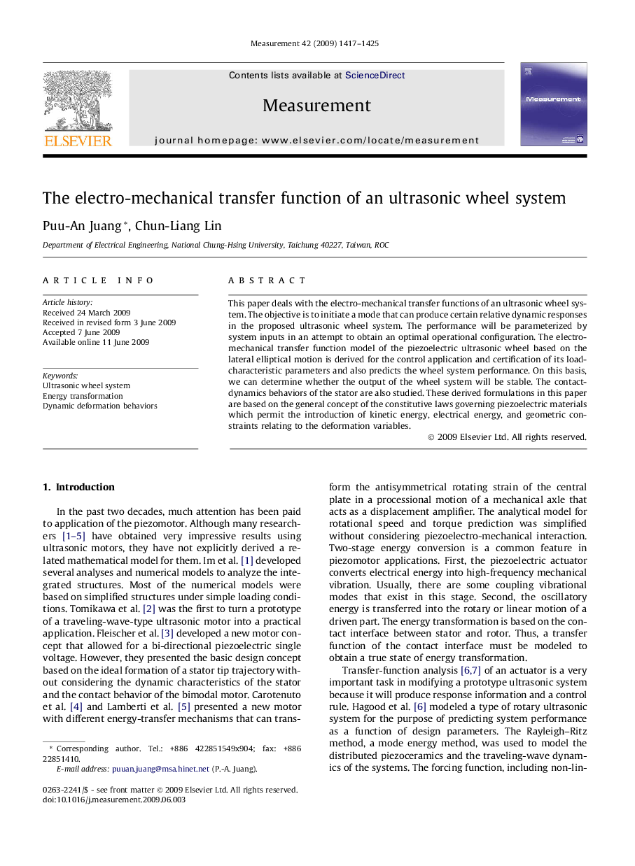 The electro-mechanical transfer function of an ultrasonic wheel system