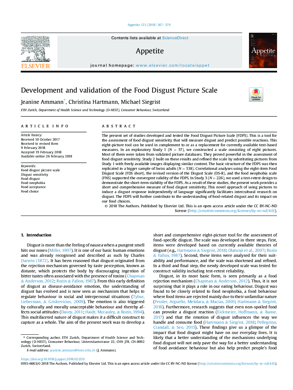 Development and validation of the Food Disgust Picture Scale