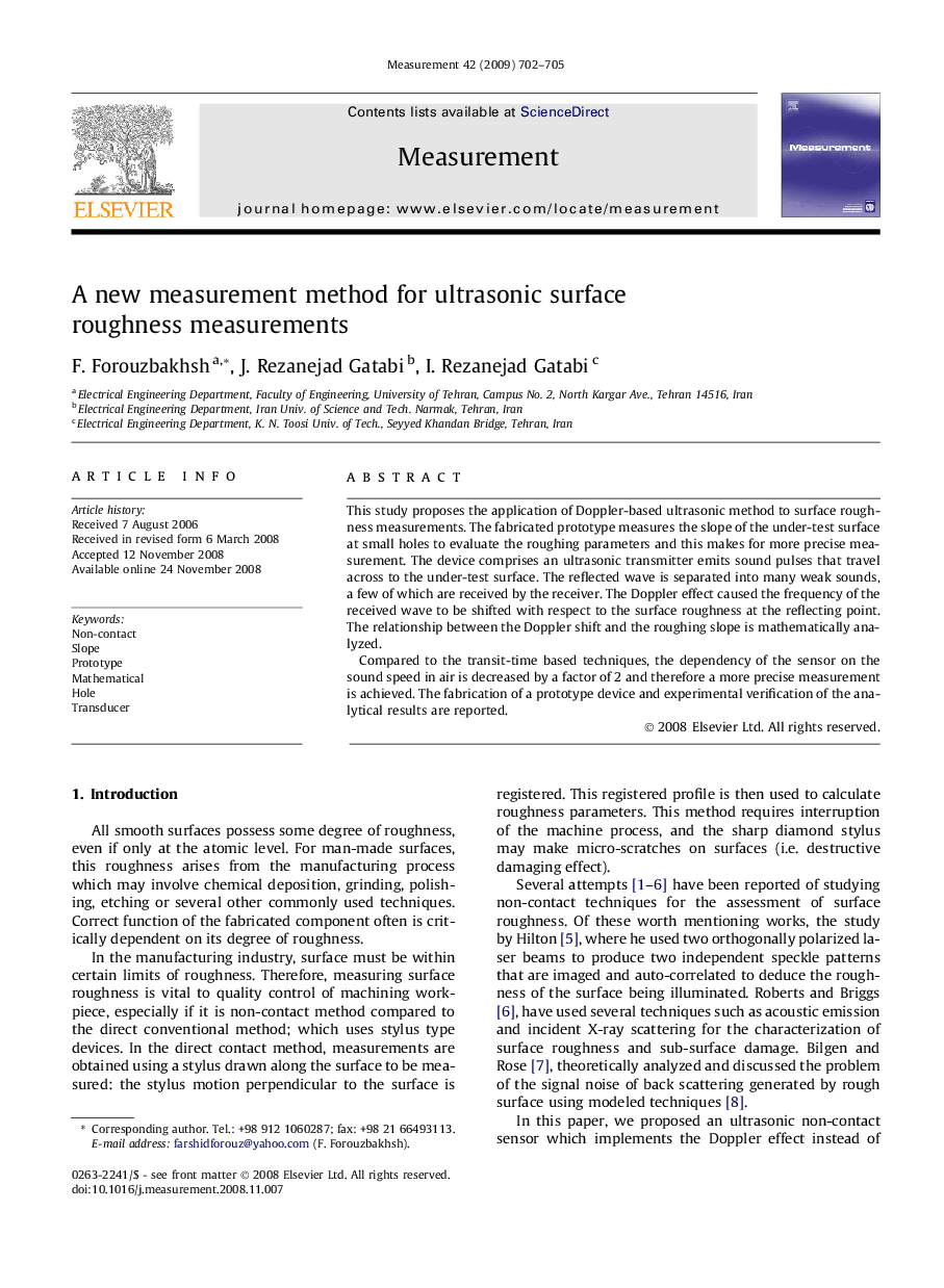 A new measurement method for ultrasonic surface roughness measurements