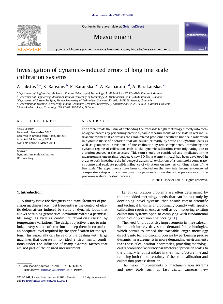 عکس صفحه اول مقاله: Investigation of dynamics-induced errors of long line scale calibration systems Investigation of dynamics-induced errors of long line scale calibration systems