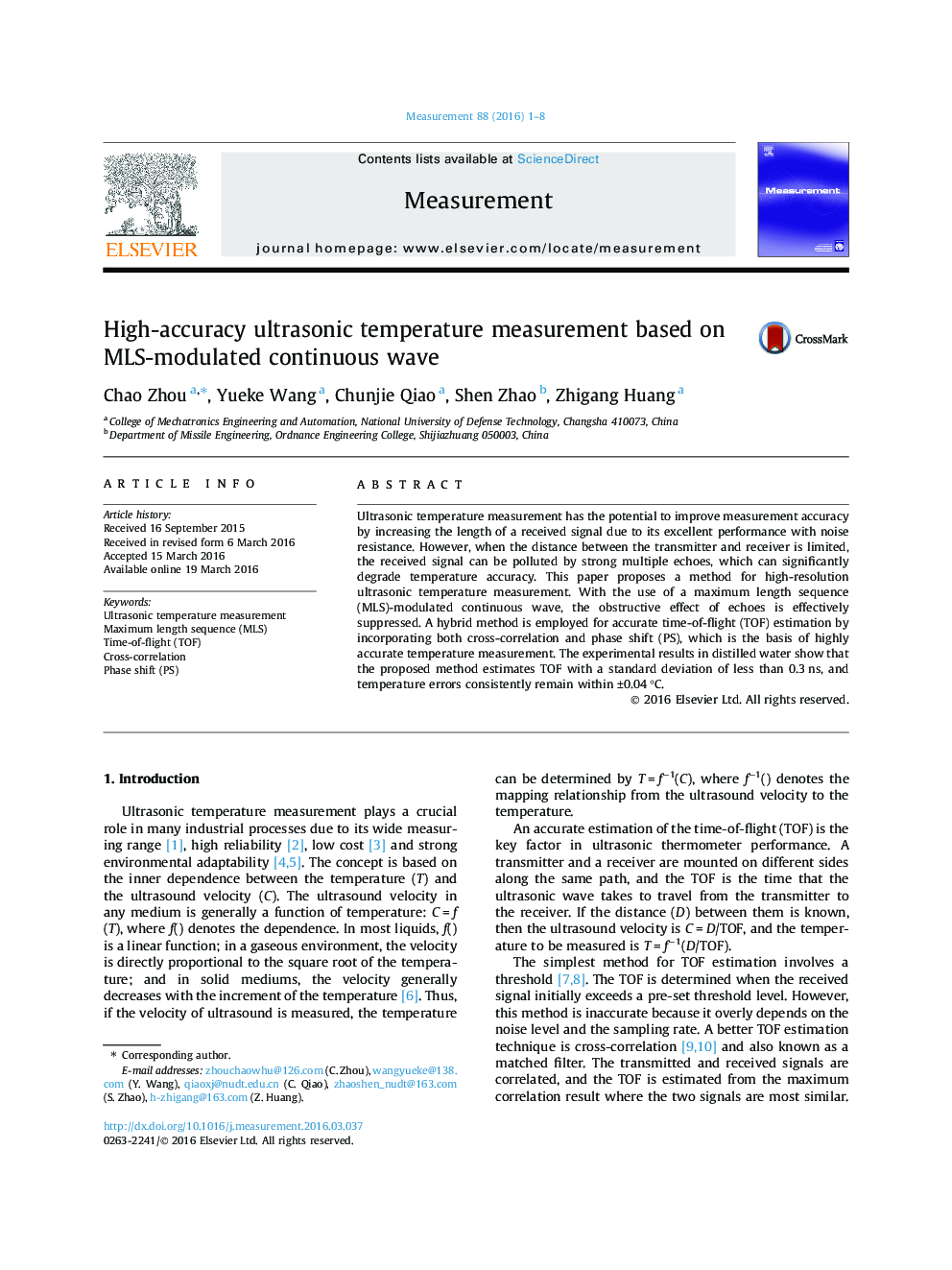 High-accuracy ultrasonic temperature measurement based on MLS-modulated continuous wave