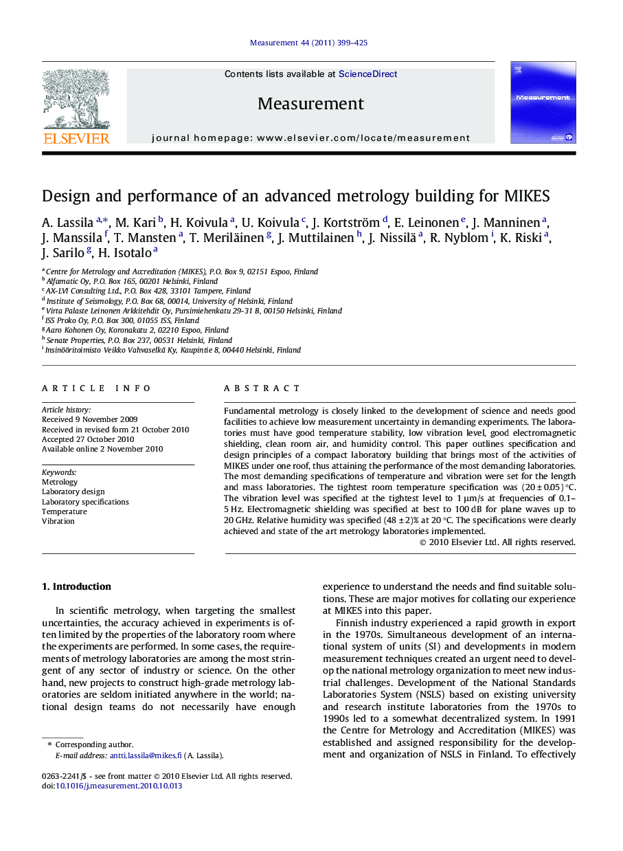 Design and performance of an advanced metrology building for MIKES