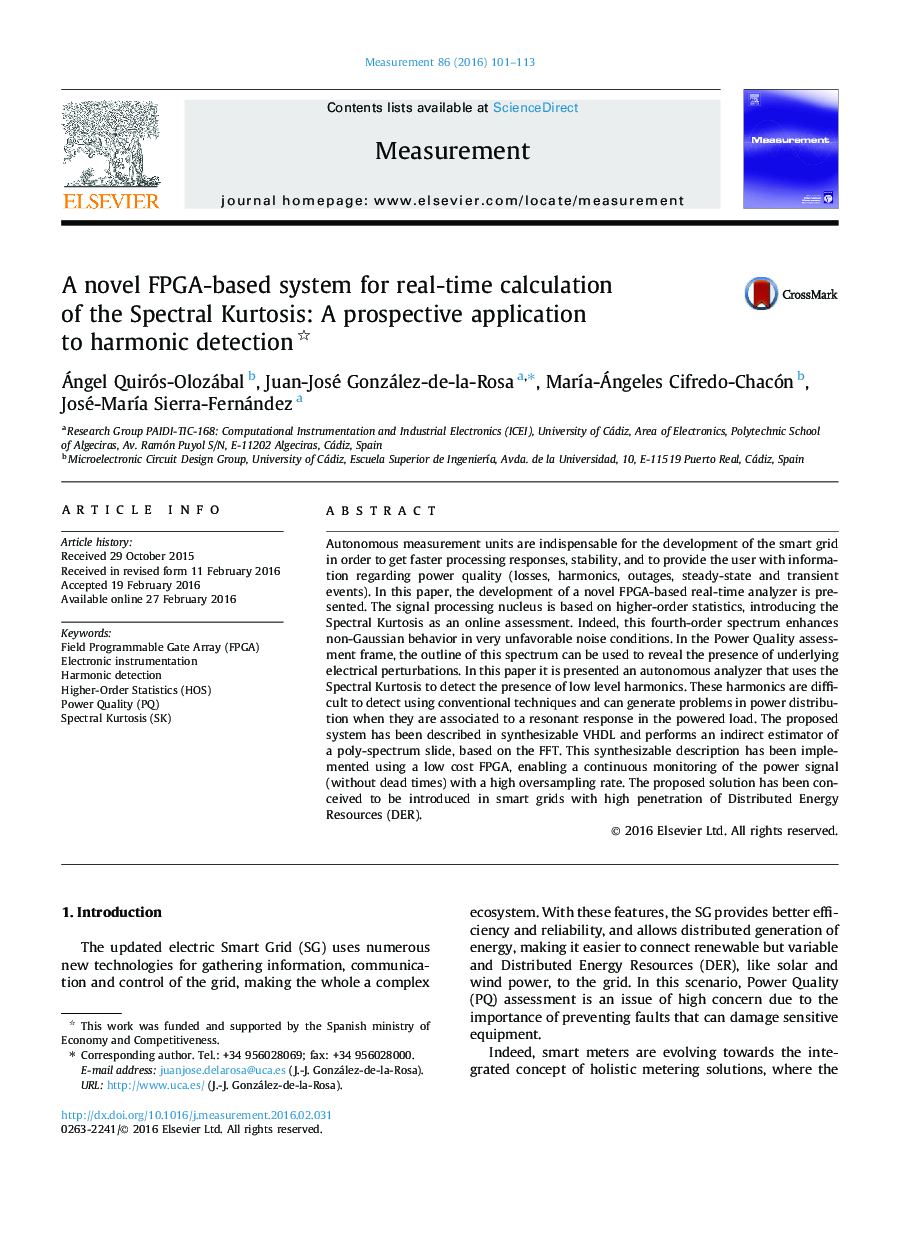 A novel FPGA-based system for real-time calculation of the Spectral Kurtosis: A prospective application to harmonic detection 