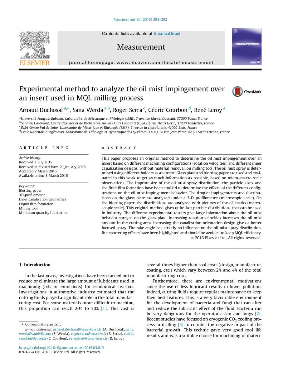 Experimental method to analyze the oil mist impingement over an insert used in MQL milling process