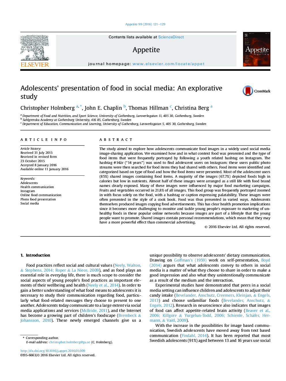 Adolescents' presentation of food in social media: An explorative study