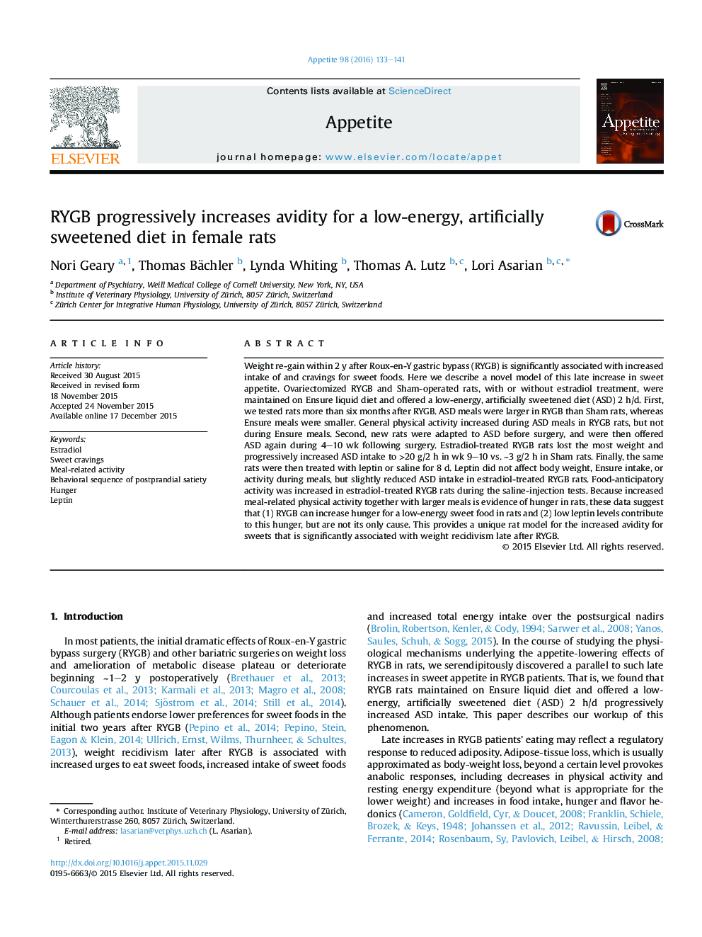 RYGB progressively increases avidity for a low-energy, artificially sweetened diet in female rats