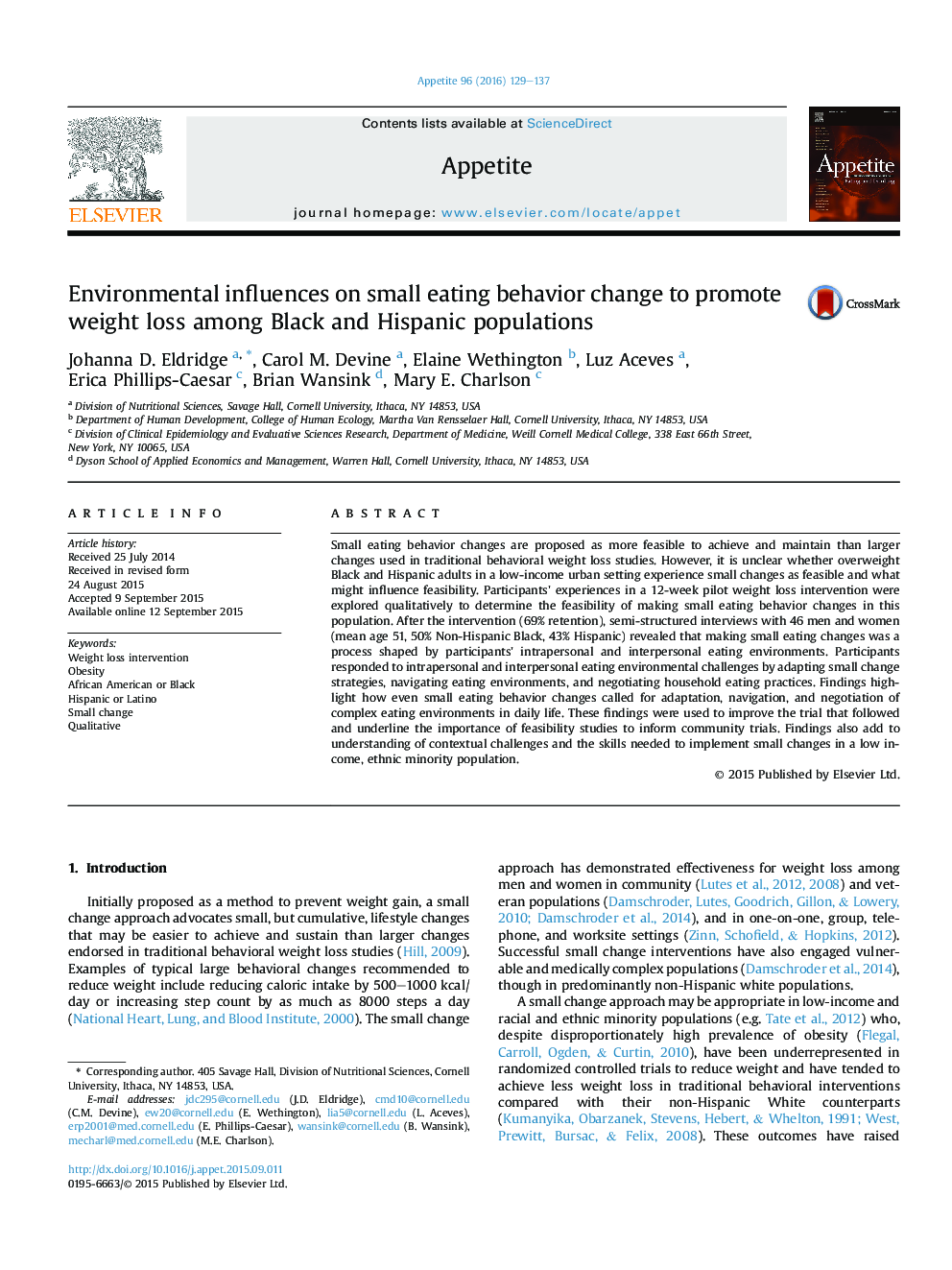 Environmental influences on small eating behavior change to promote weight loss among Black and Hispanic populations