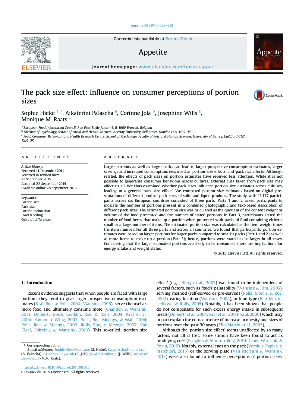 The pack size effect: Influence on consumer perceptions of portion sizes