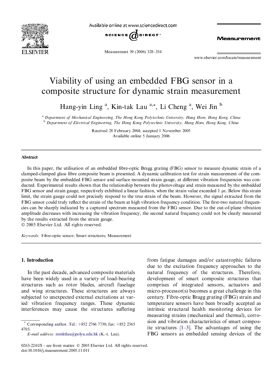 Viability of using an embedded FBG sensor in a composite structure for dynamic strain measurement