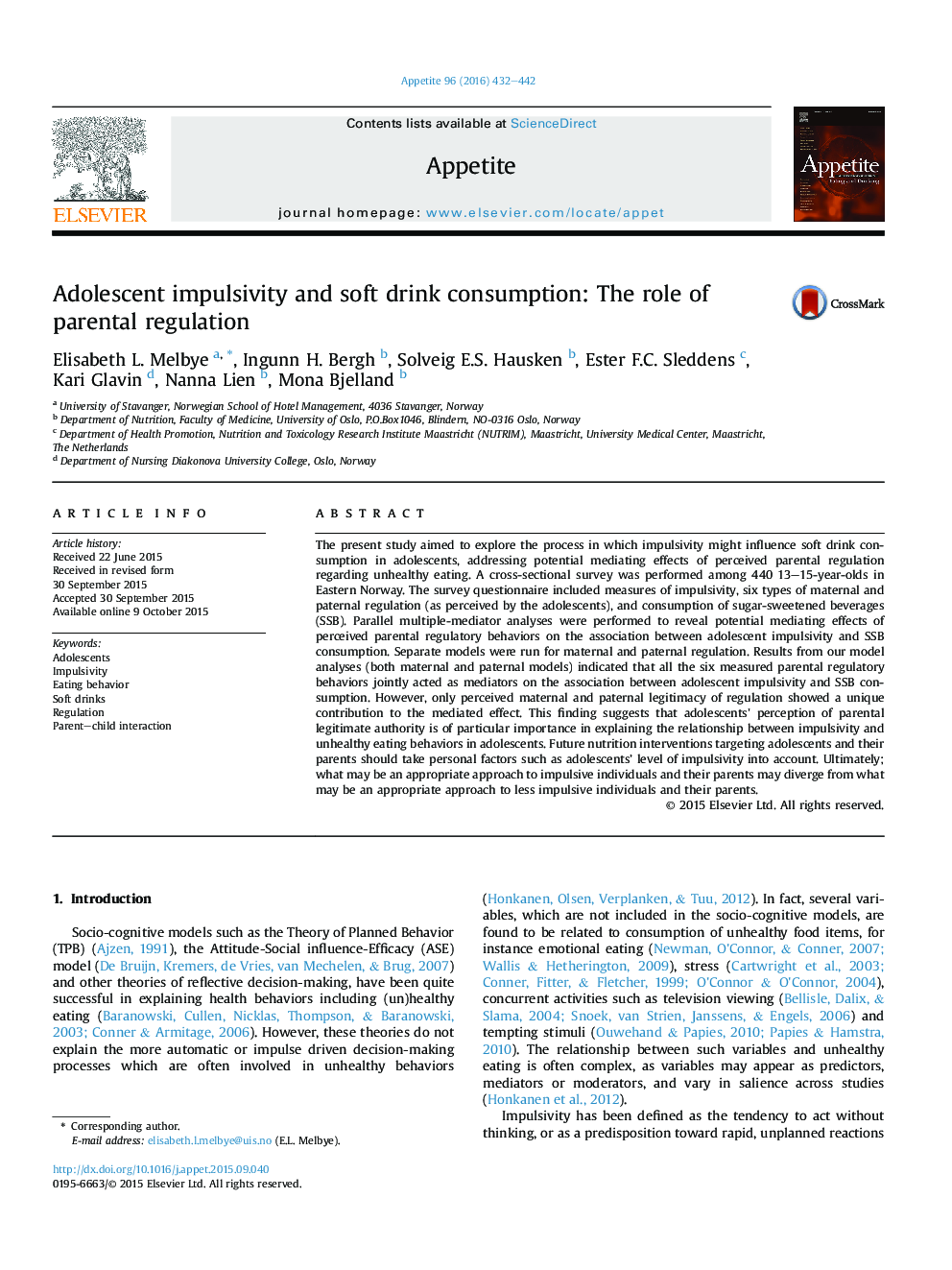 Adolescent impulsivity and soft drink consumption: The role of parental regulation