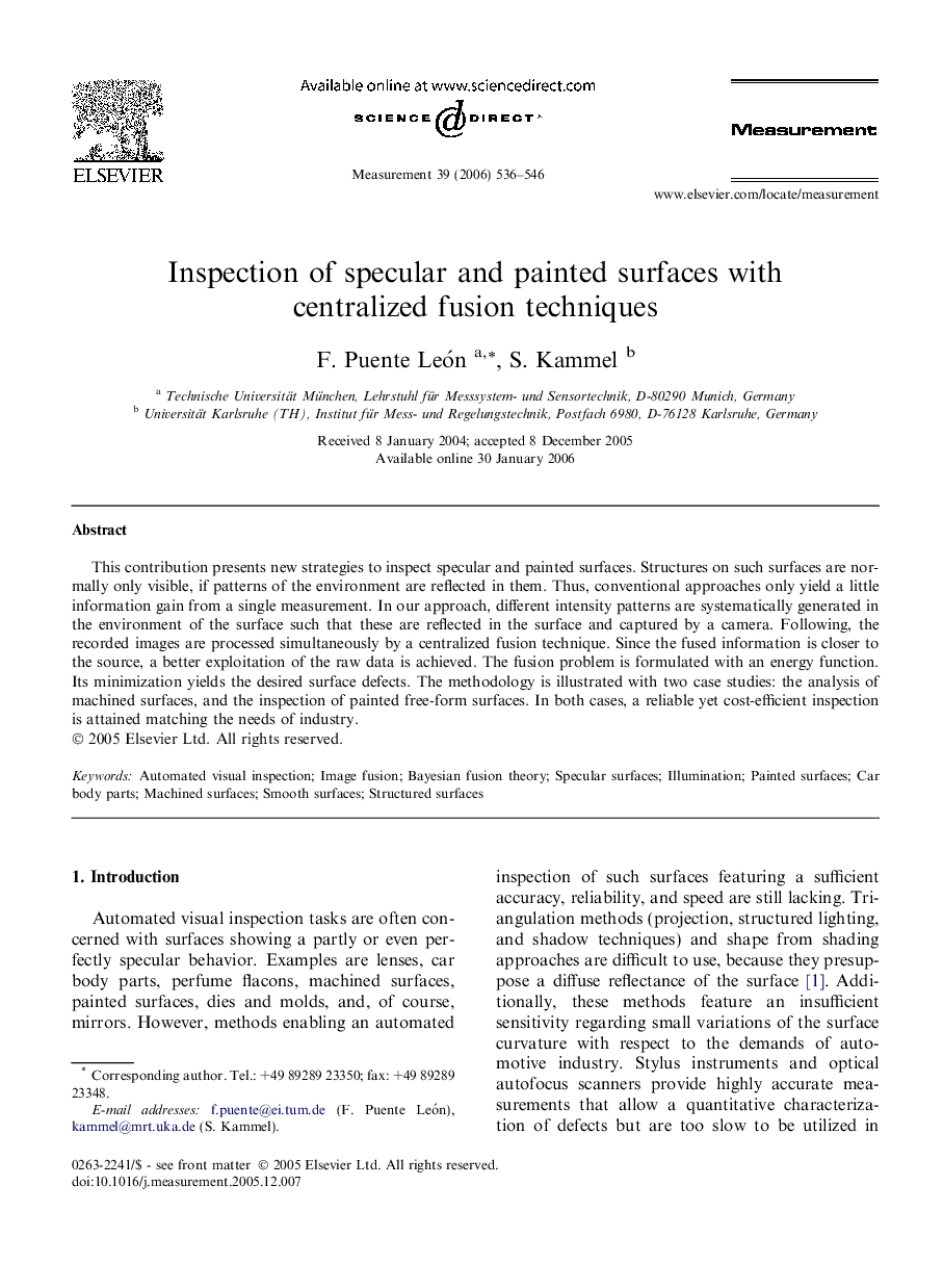 Inspection of specular and painted surfaces with centralized fusion techniques