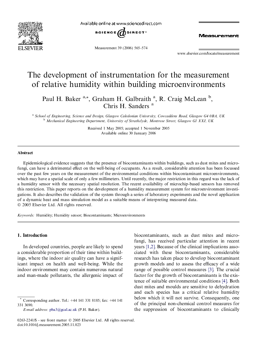 The development of instrumentation for the measurement of relative humidity within building microenvironments