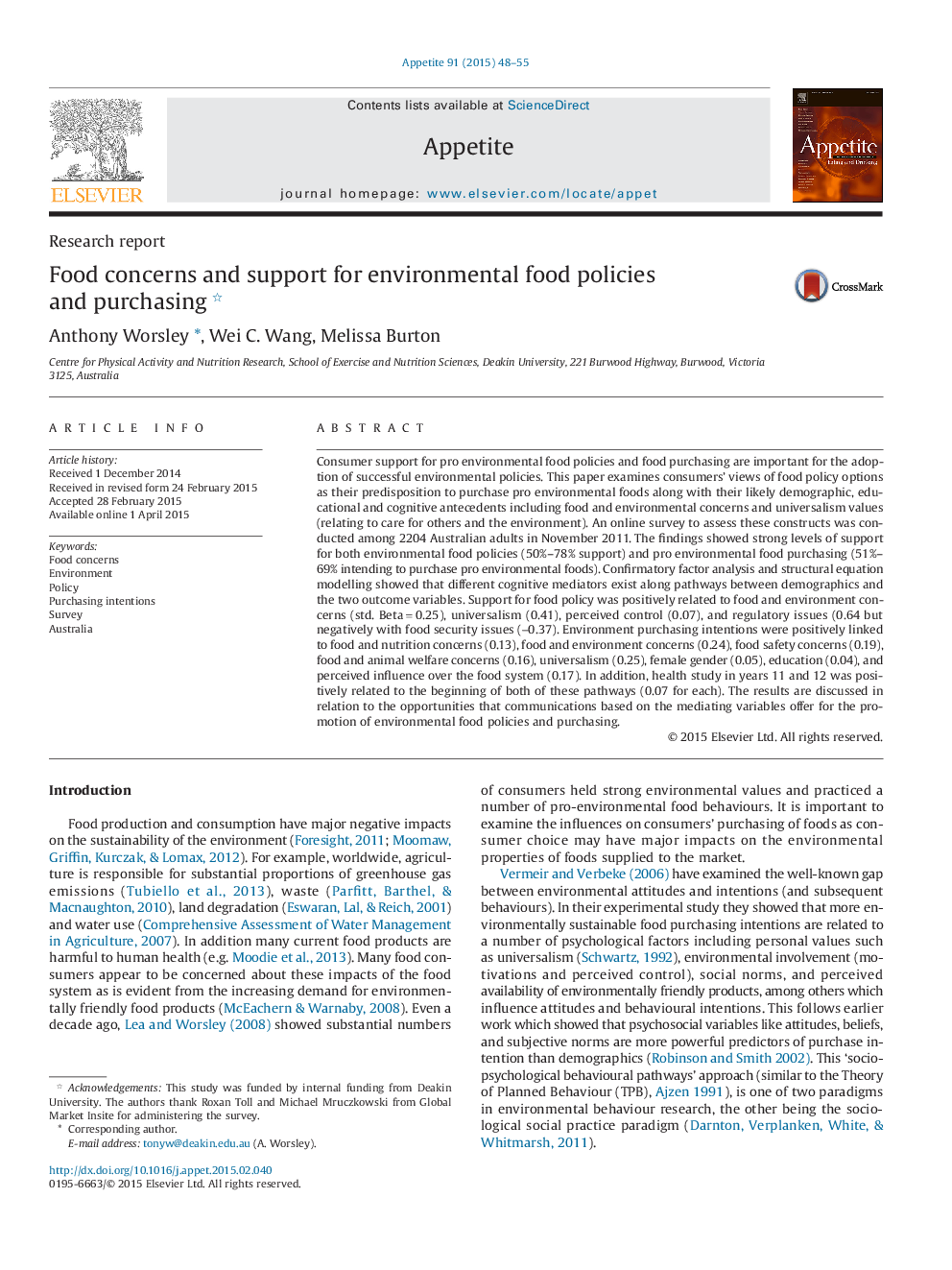 Food concerns and support for environmental food policies and purchasing