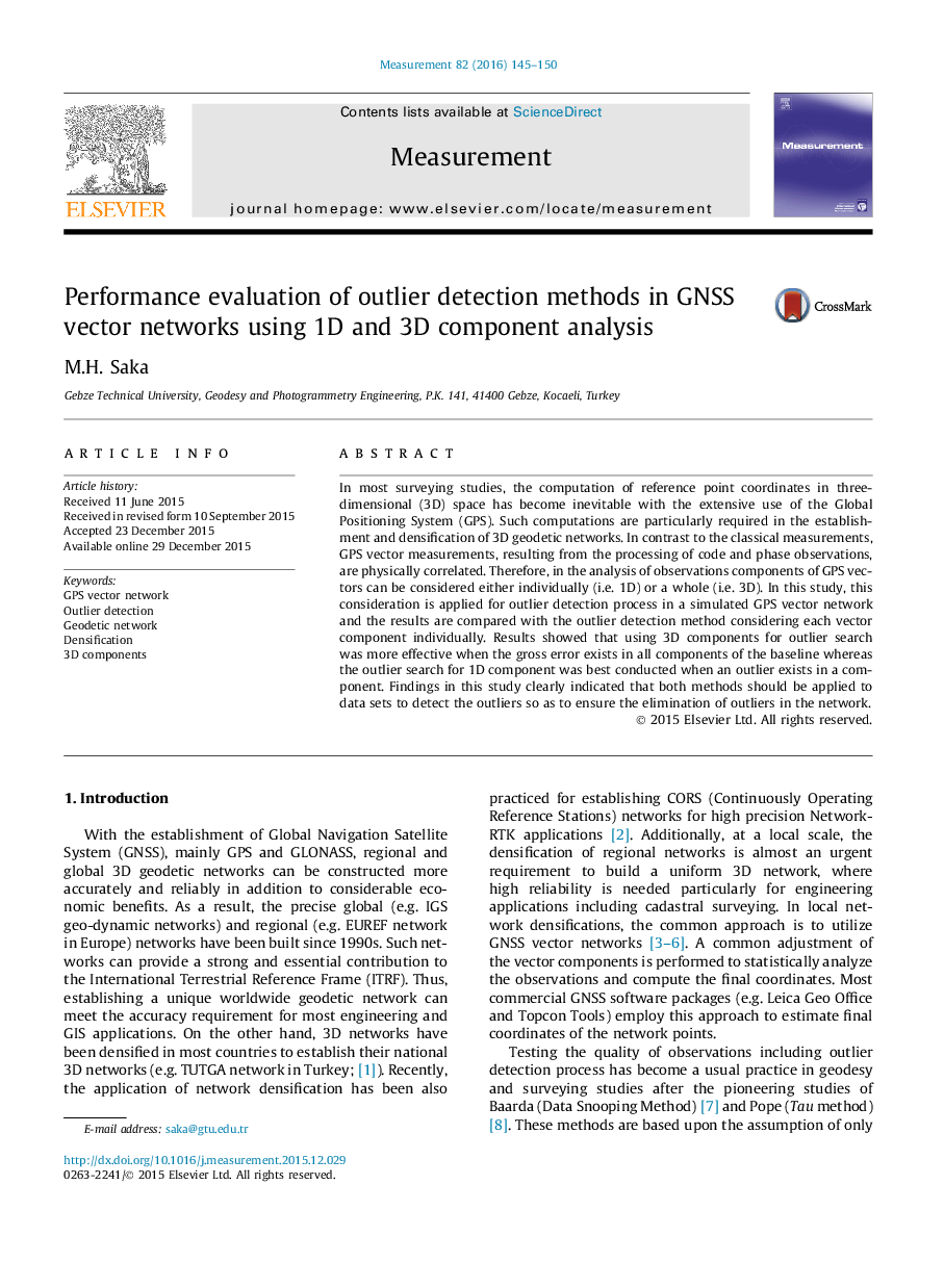 Performance evaluation of outlier detection methods in GNSS vector networks using 1D and 3D component analysis