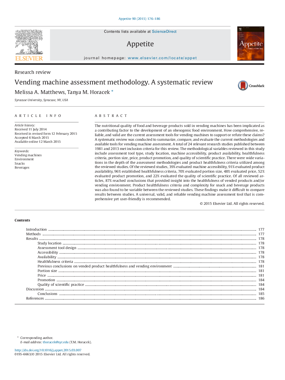 Vending machine assessment methodology. A systematic review