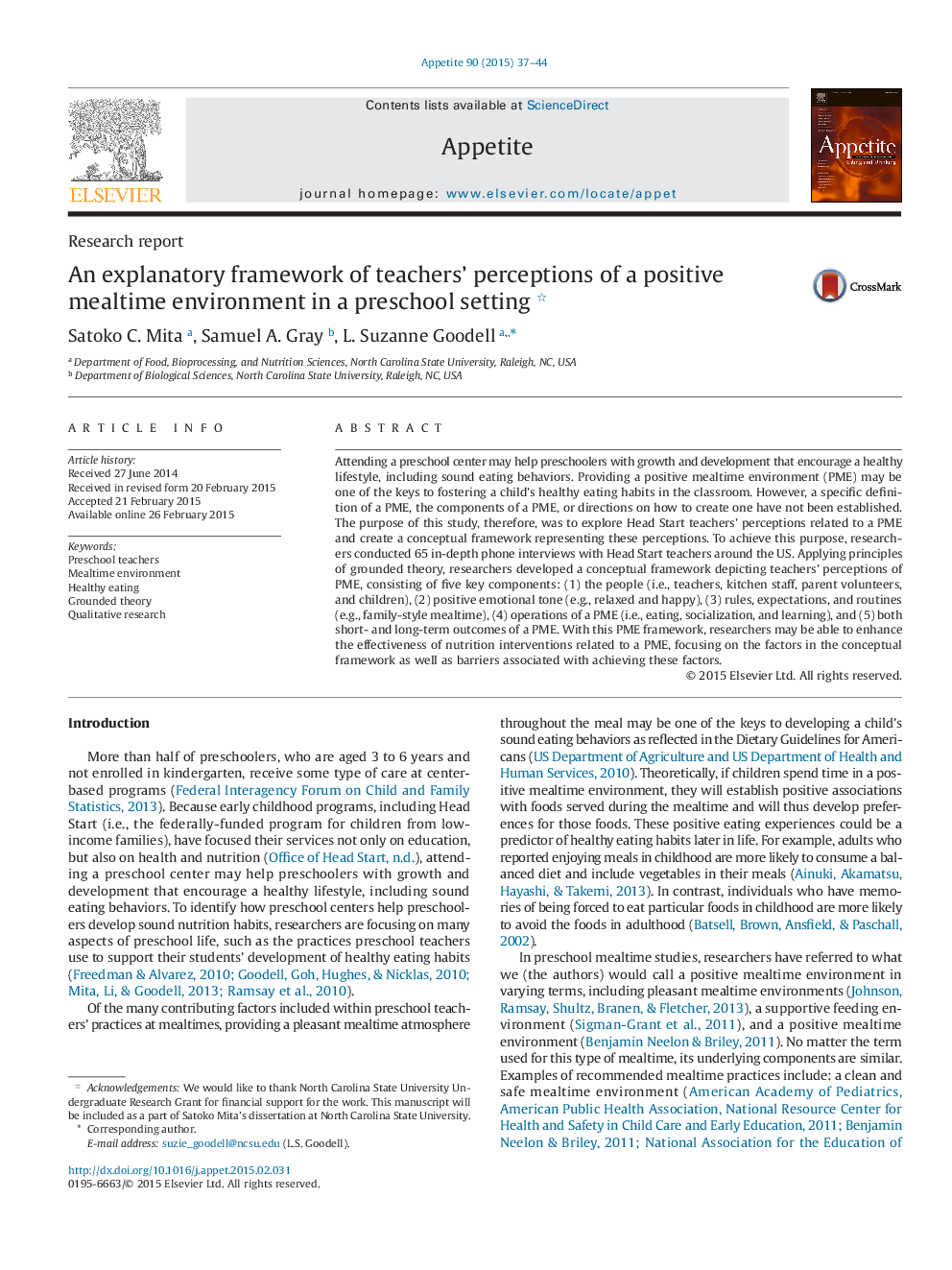 An explanatory framework of teachers' perceptions of a positive mealtime environment in a preschool setting