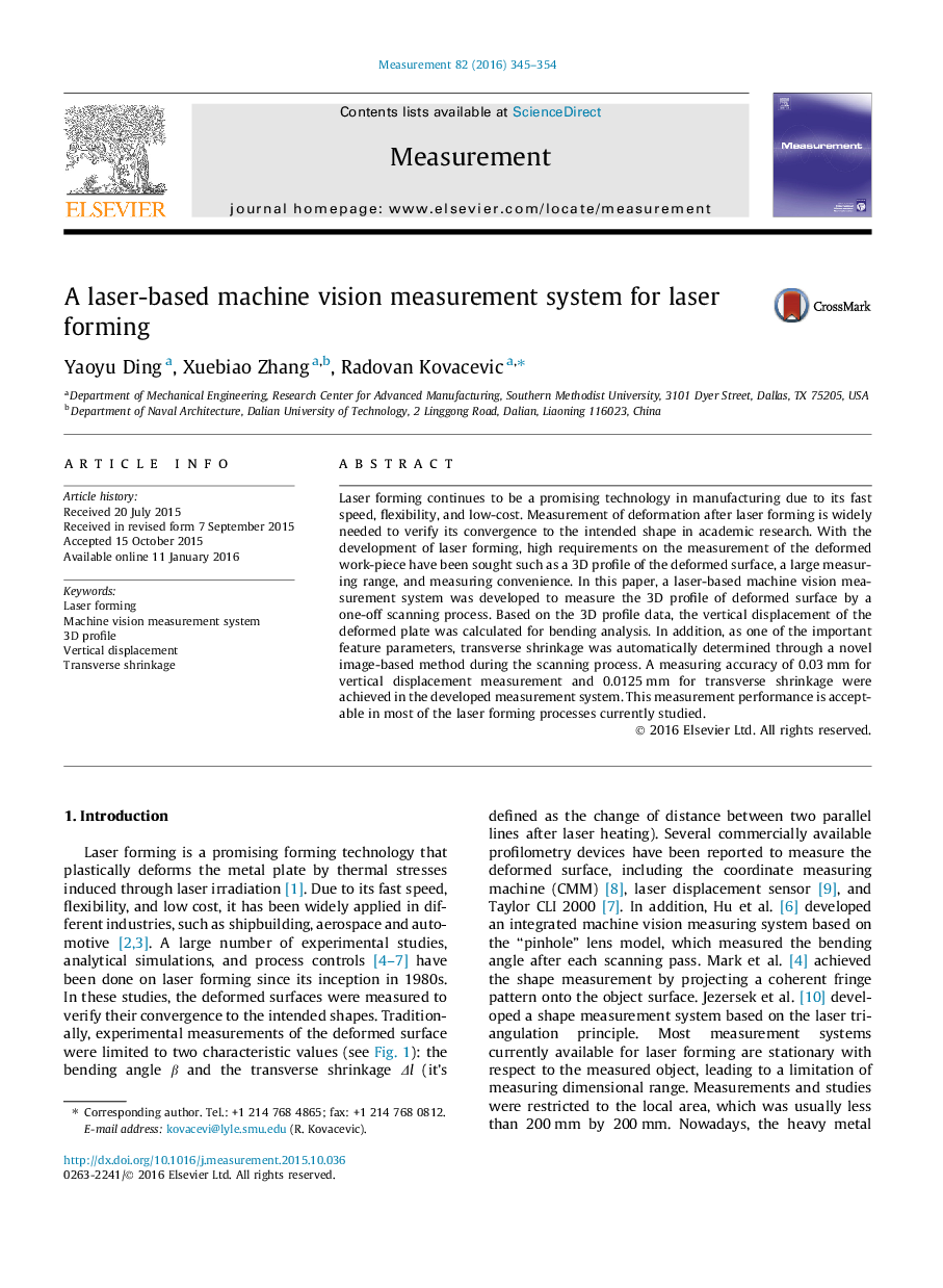 A laser-based machine vision measurement system for laser forming