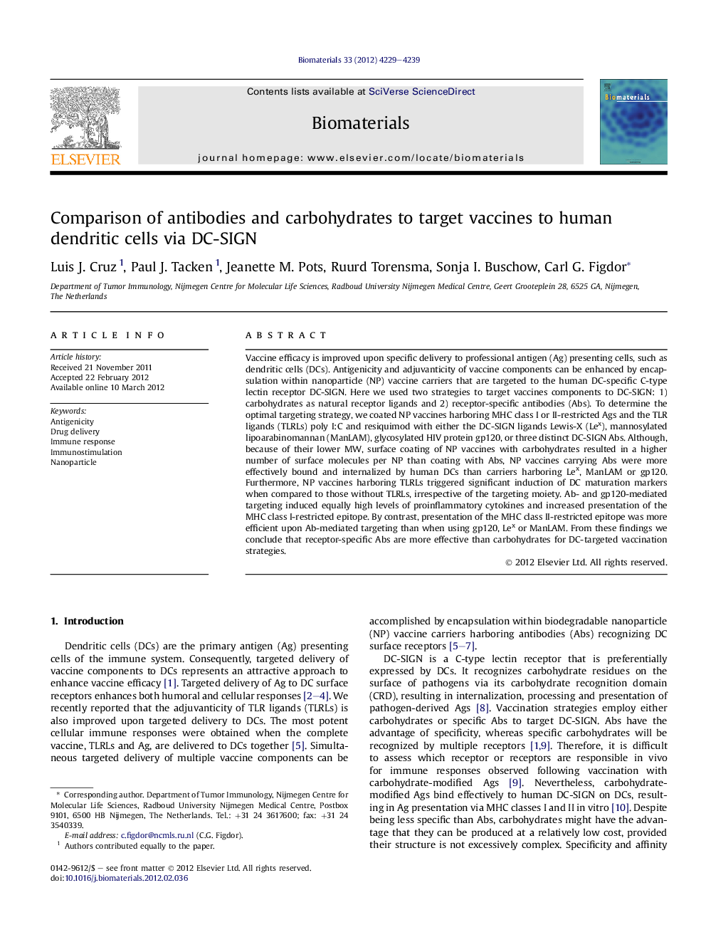 Comparison of antibodies and carbohydrates to target vaccines to human dendritic cells via DC-SIGN