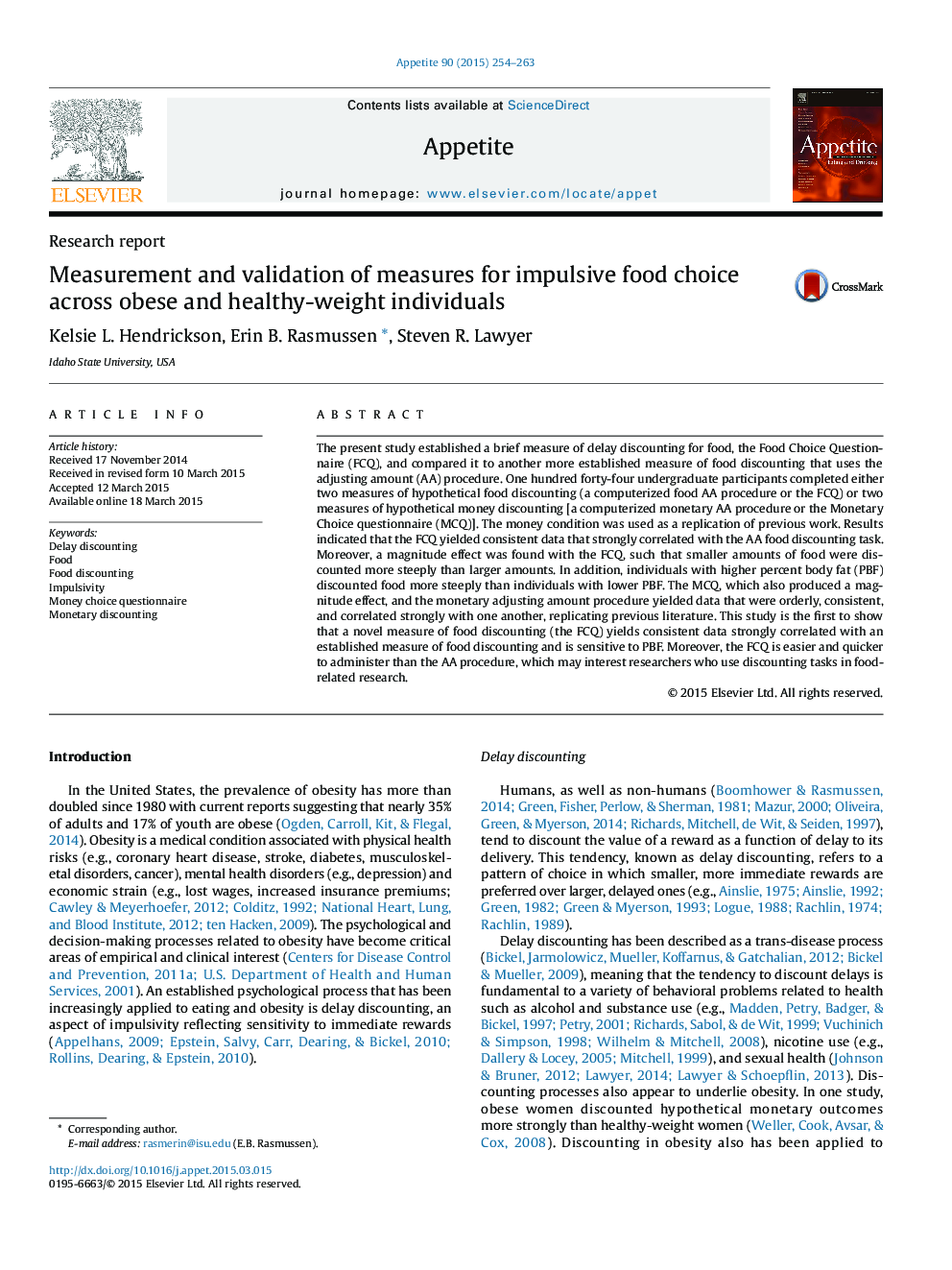 Measurement and validation of measures for impulsive food choice across obese and healthy-weight individuals