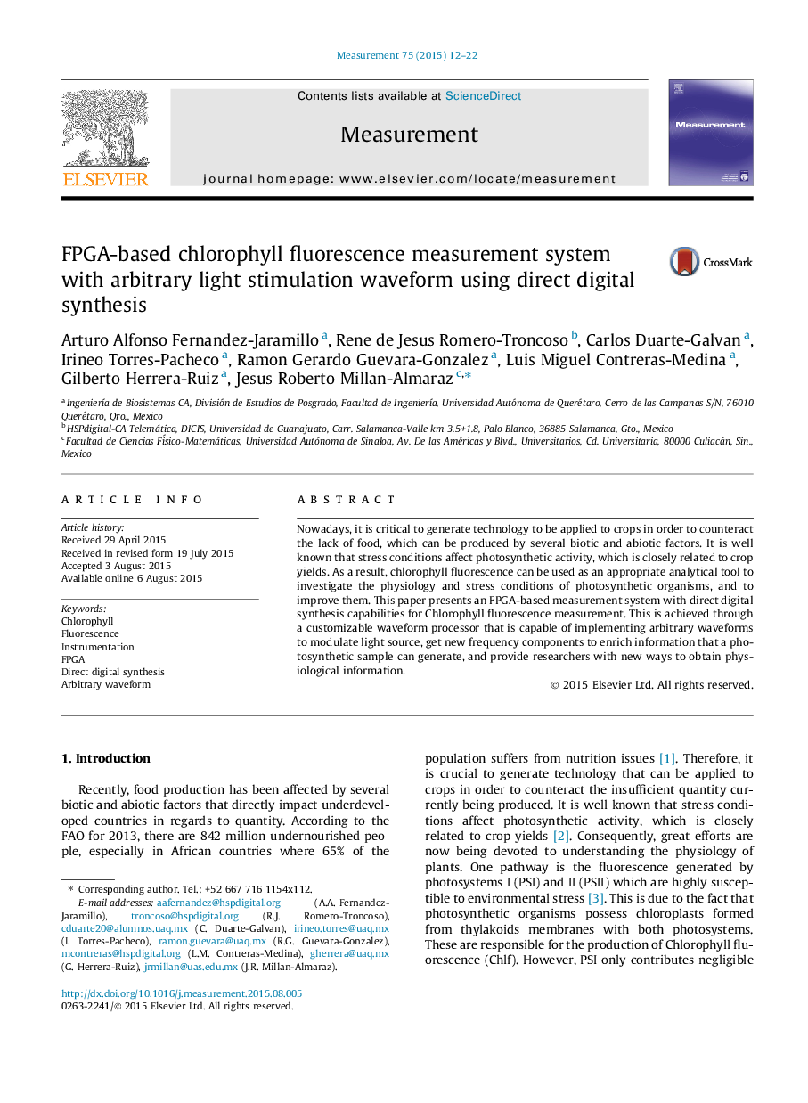 FPGA-based chlorophyll fluorescence measurement system with arbitrary light stimulation waveform using direct digital synthesis