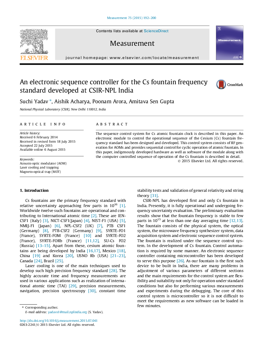 An electronic sequence controller for the Cs fountain frequency standard developed at CSIR-NPL India