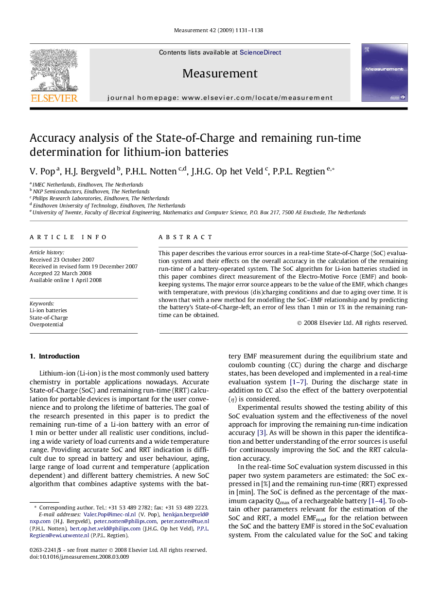 Accuracy analysis of the State-of-Charge and remaining run-time determination for lithium-ion batteries