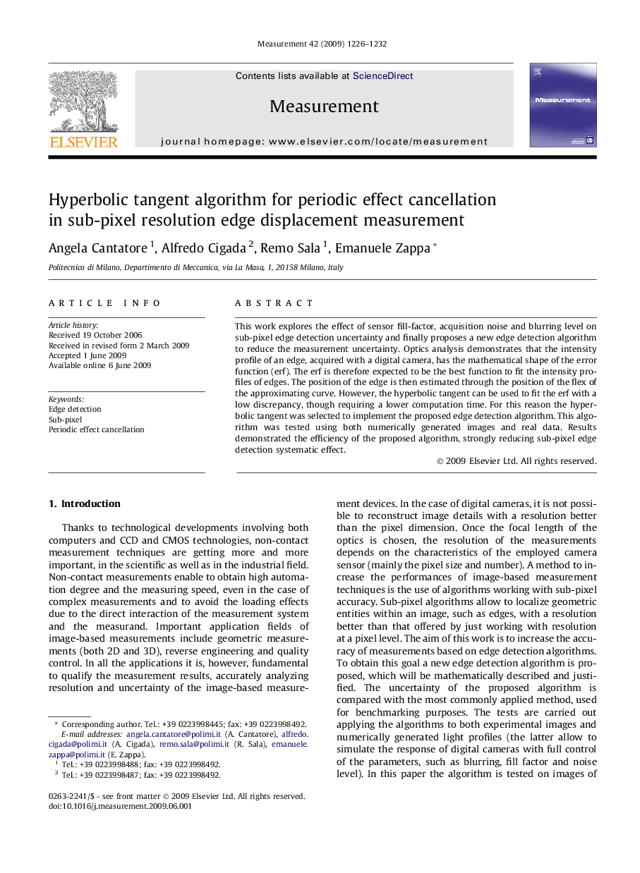 Hyperbolic tangent algorithm for periodic effect cancellation in sub-pixel resolution edge displacement measurement