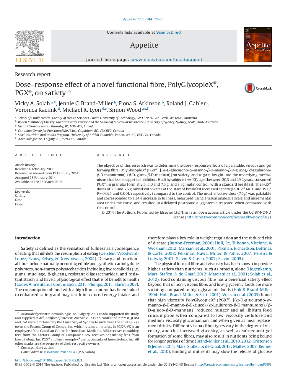 Dose-response effect of a novel functional fibre, PolyGlycopleX®, PGX®, on satiety