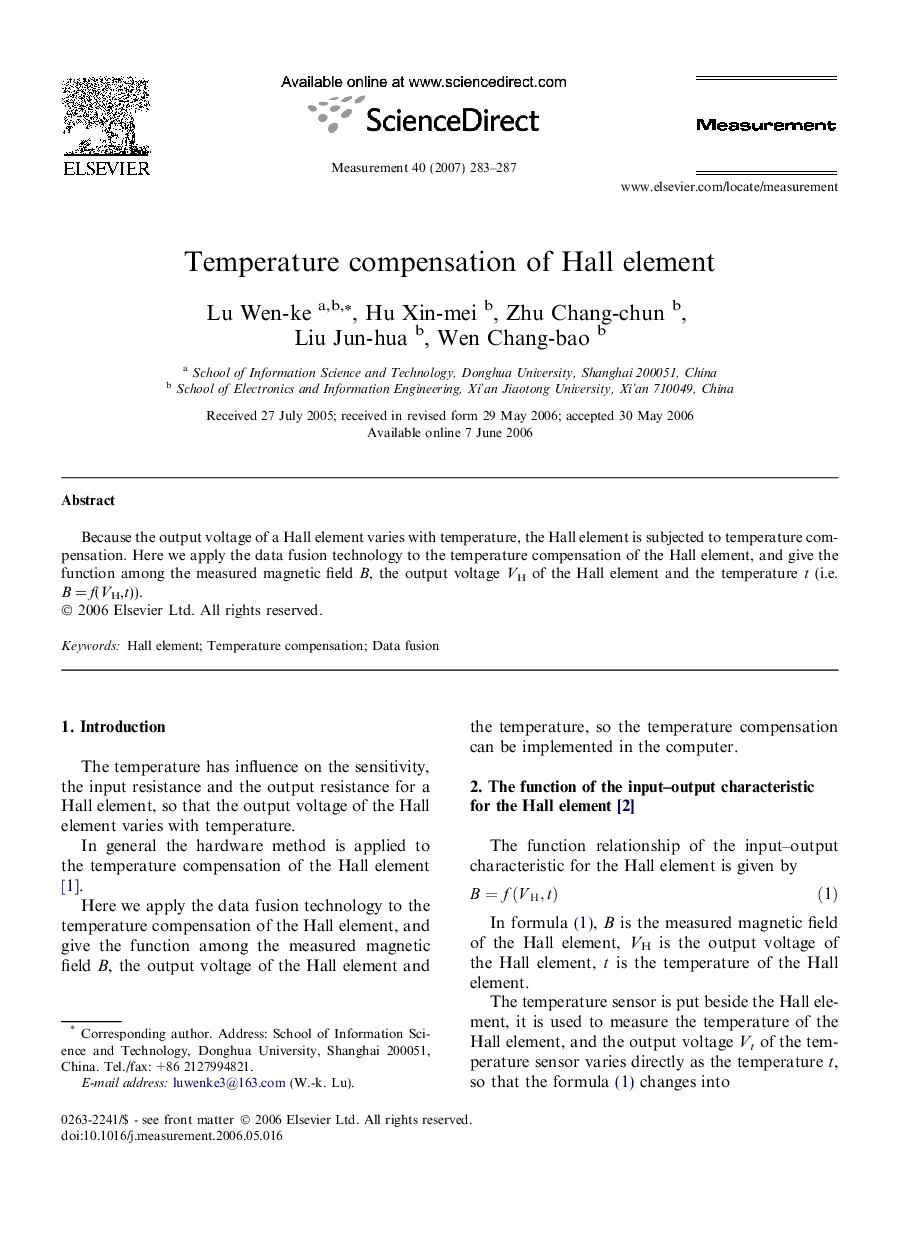 Temperature compensation of Hall element