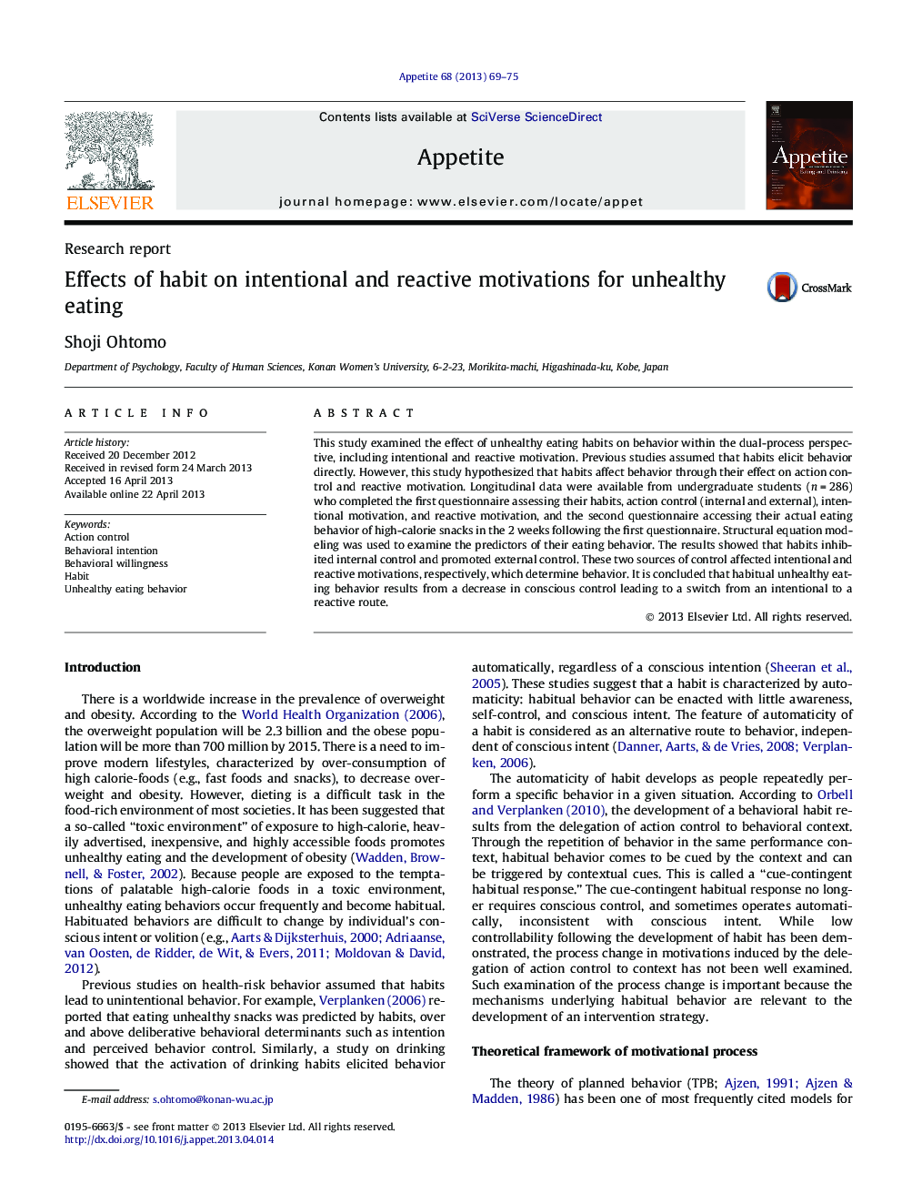 Effects of habit on intentional and reactive motivations for unhealthy eating