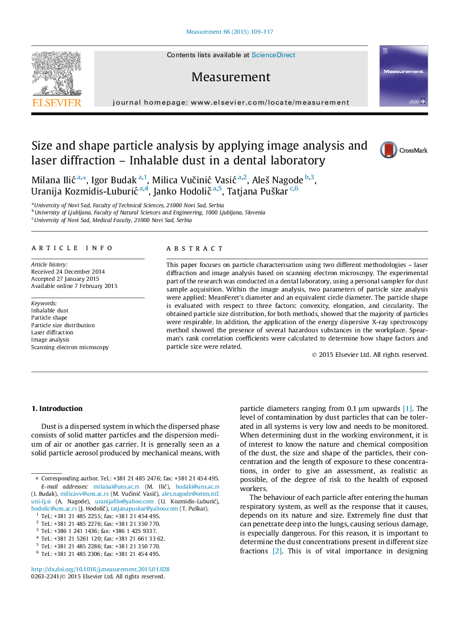 Size and shape particle analysis by applying image analysis and laser diffraction – Inhalable dust in a dental laboratory