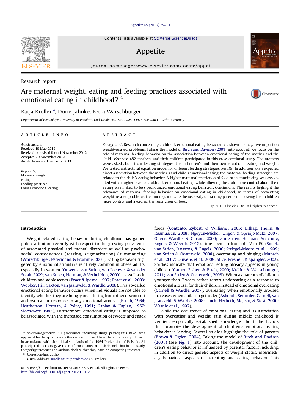 Are maternal weight, eating and feeding practices associated with emotional eating in childhood?